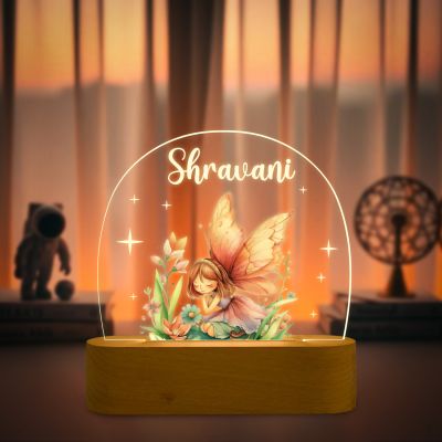 Personalized Cute Girl Butterfly with Fairy Design Night Lamp with Warm White Light Custom with Name Girls Room Bedside Lamp Birthday Return Gift